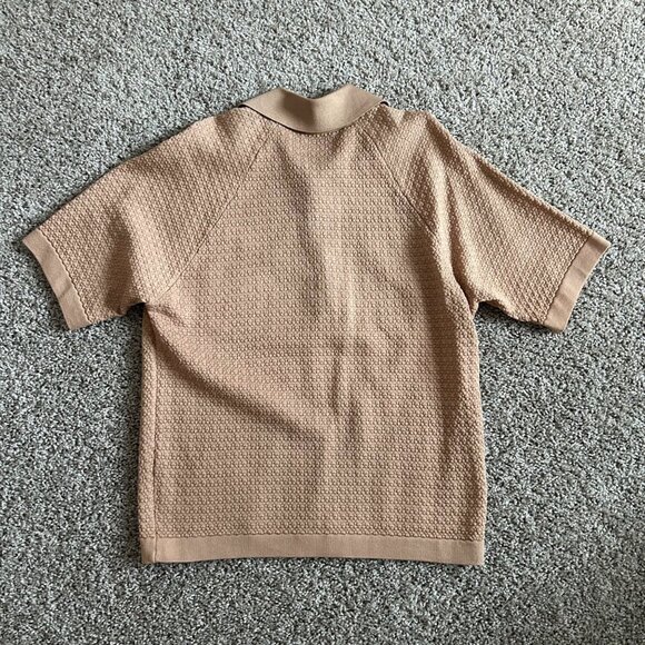 Vintage Donegal Coleseta Mens L Tan Short-Sleeve Retro Polo Shirt Textured Knit - Picture 5 of 7